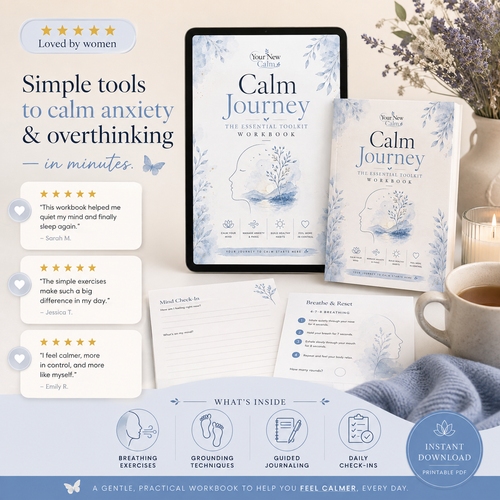 Calm Journey: Anxiety & Overthinking Workbook (Printable & Digital PDF)
